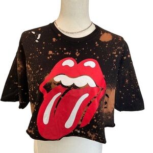 Classic Tie-Dye Cropped Short Sleeve Crew Neck Woman's Rolling Stones Tee